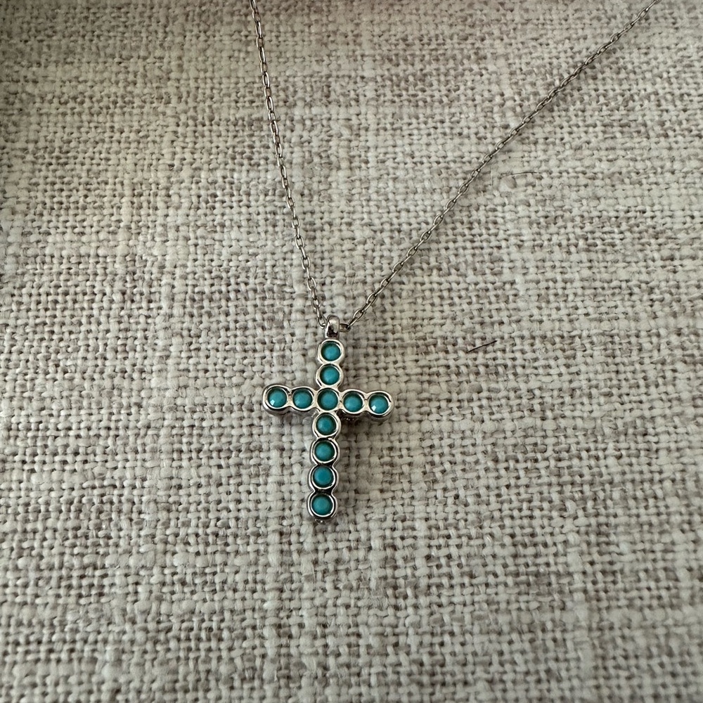 Swarovski Silver Necklace with Turquoise Cross Pendant